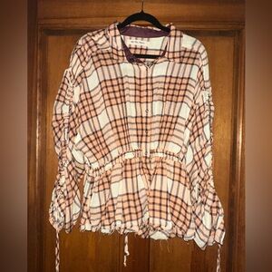 Free People Drawstring Plaid Top